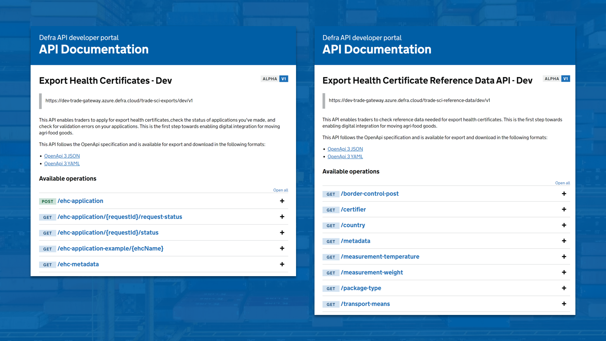 New Export Health Certificate API image